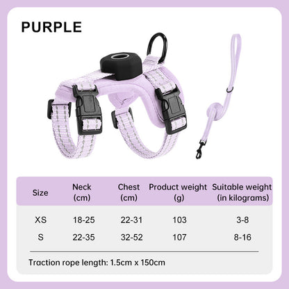 Reflective Escape-Proof Cat Harness – Adjustable Vest with Built-in AirTag Holder for Outdoor Walking