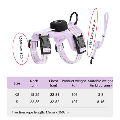 Reflective Escape-Proof Cat Harness – Adjustable Vest with Built-in AirTag Holder for Outdoor Walking