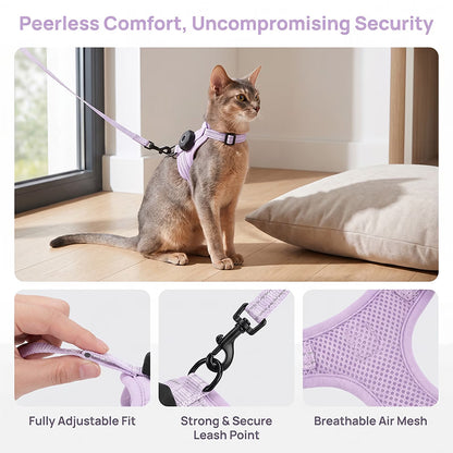 Reflective Escape-Proof Cat Harness – Adjustable Vest with Built-in AirTag Holder for Outdoor Walking