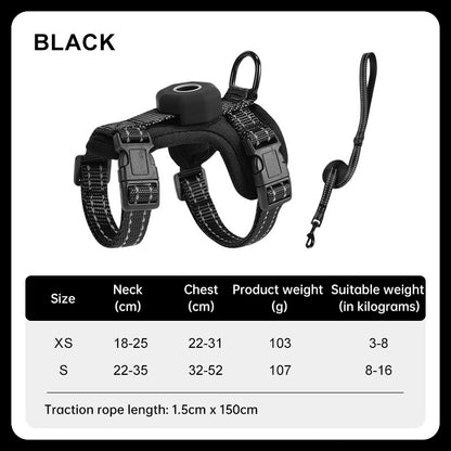 Reflective Escape-Proof Cat Harness – Adjustable Vest with Built-in AirTag Holder for Outdoor Walking