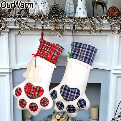OurWarm Plaid Christmas Stocking New Year Gift Bag for Pet Dog Cat Christmas Goods Xmas Tree Hanging Ornaments navidad