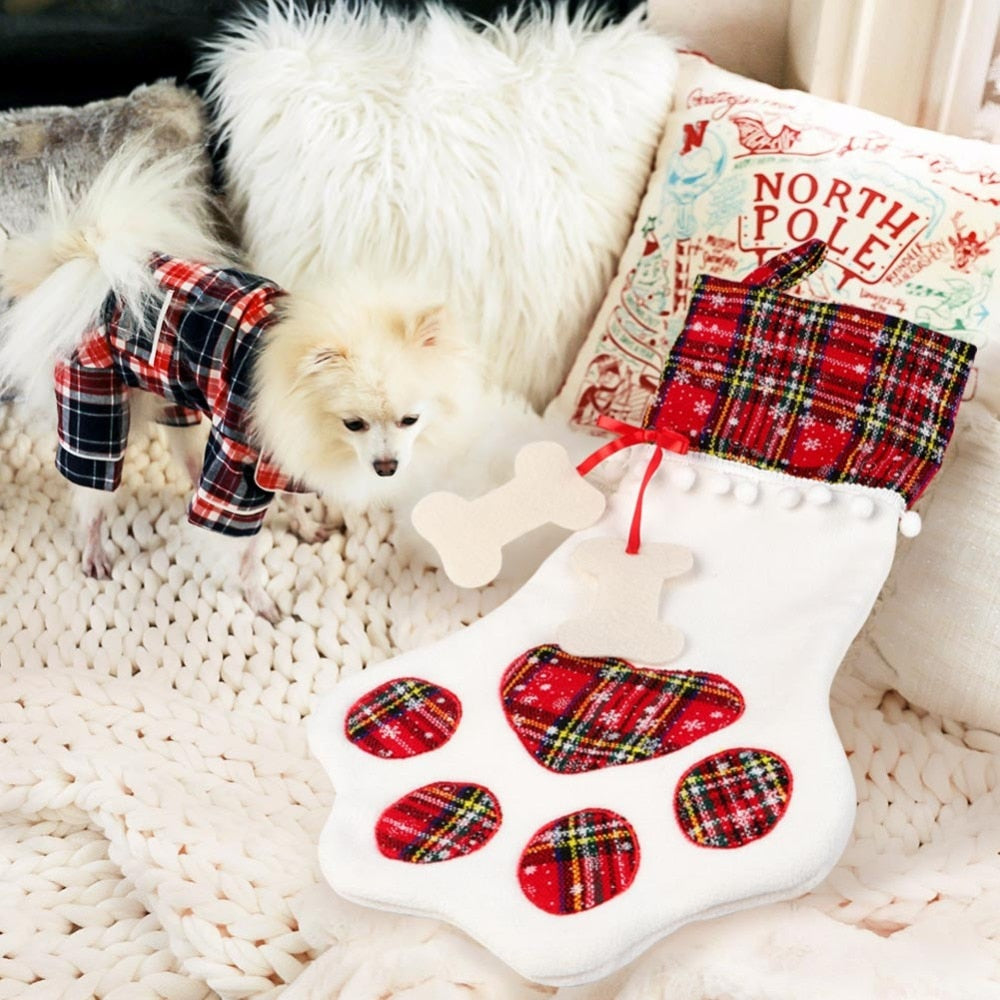 OurWarm Plaid Christmas Stocking New Year Gift Bag for Pet Dog Cat Christmas Goods Xmas Tree Hanging Ornaments navidad